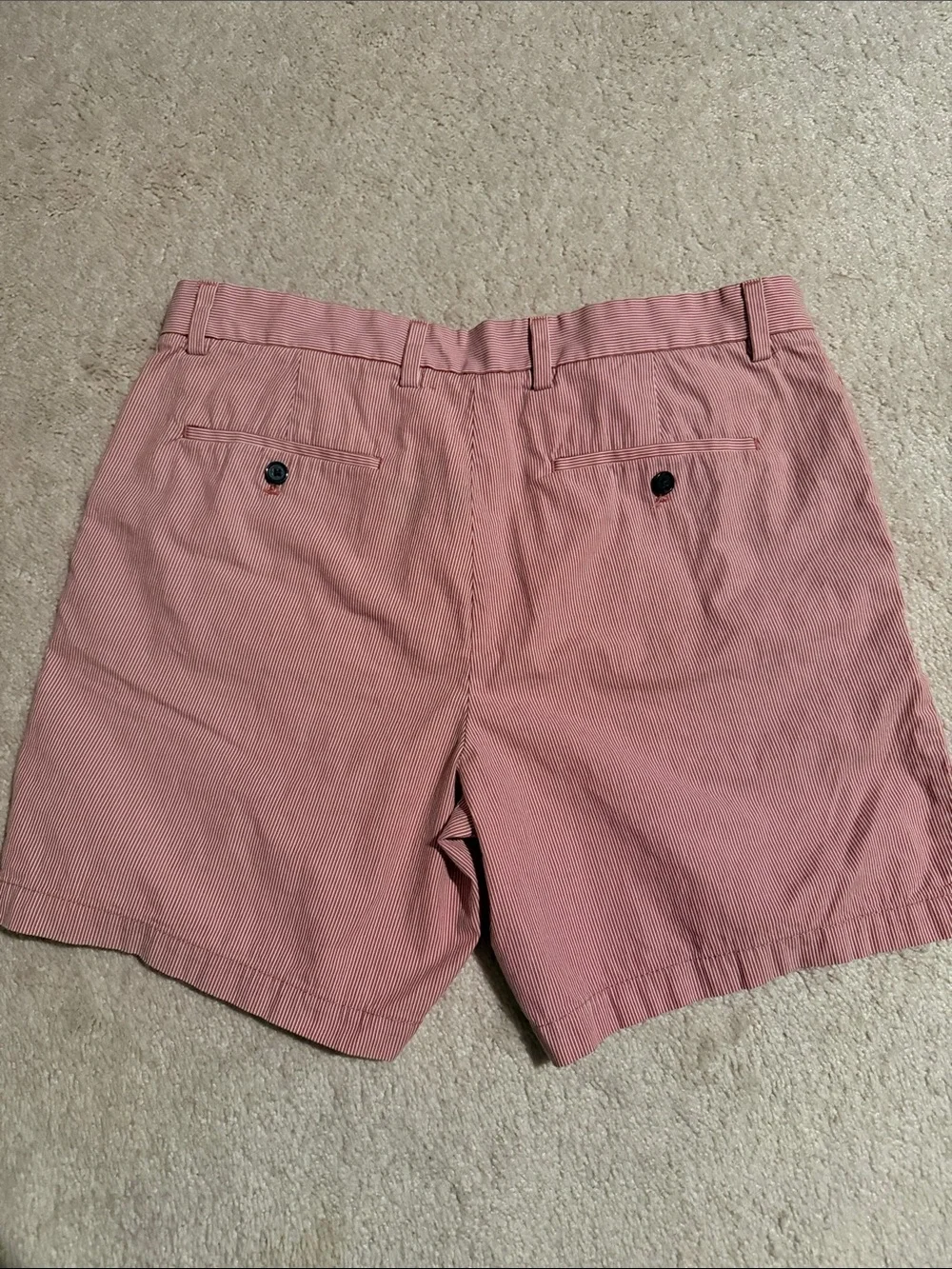 Banana Republic Men's Brick Red and White Striped Flat Front Aiden Shorts